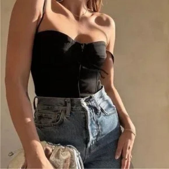 Rumored Black Button-Up Corset Top Cami Y2K - Picture 2 of 5